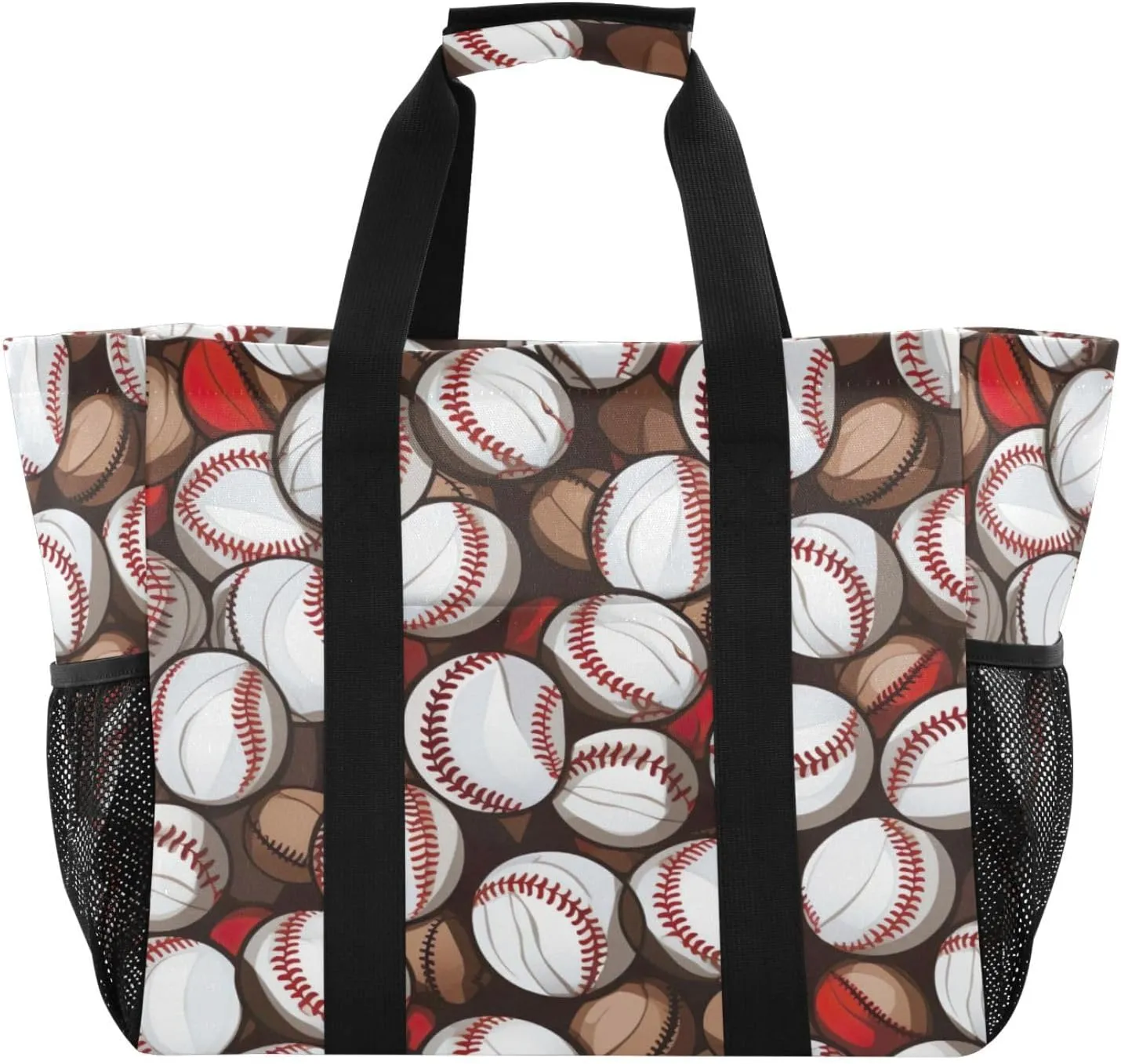 Nander Retro Baseball Foldable Tote Bag Waterproof Sandproof Women Beach Bag Handbag Gym Bag Travel Shopping Bag