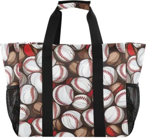Nander Retro Baseball Foldable Tote Bag Waterproof Sandproof Women Beach Bag Handbag Gym Bag Travel Shopping Bag
