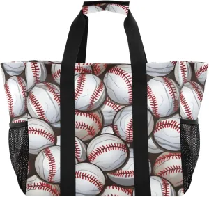 Nander Retro Baseball Foldable Tote Bag Waterproof Sandproof Women Beach Bag Handbag Gym Bag Travel Shopping Bag
