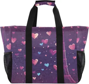 Nander Romantic Paris Tower Foldable Tote Bag Waterproof Sandproof Women Beach Bag Handbag Gym Bag Travel Shopping Bag