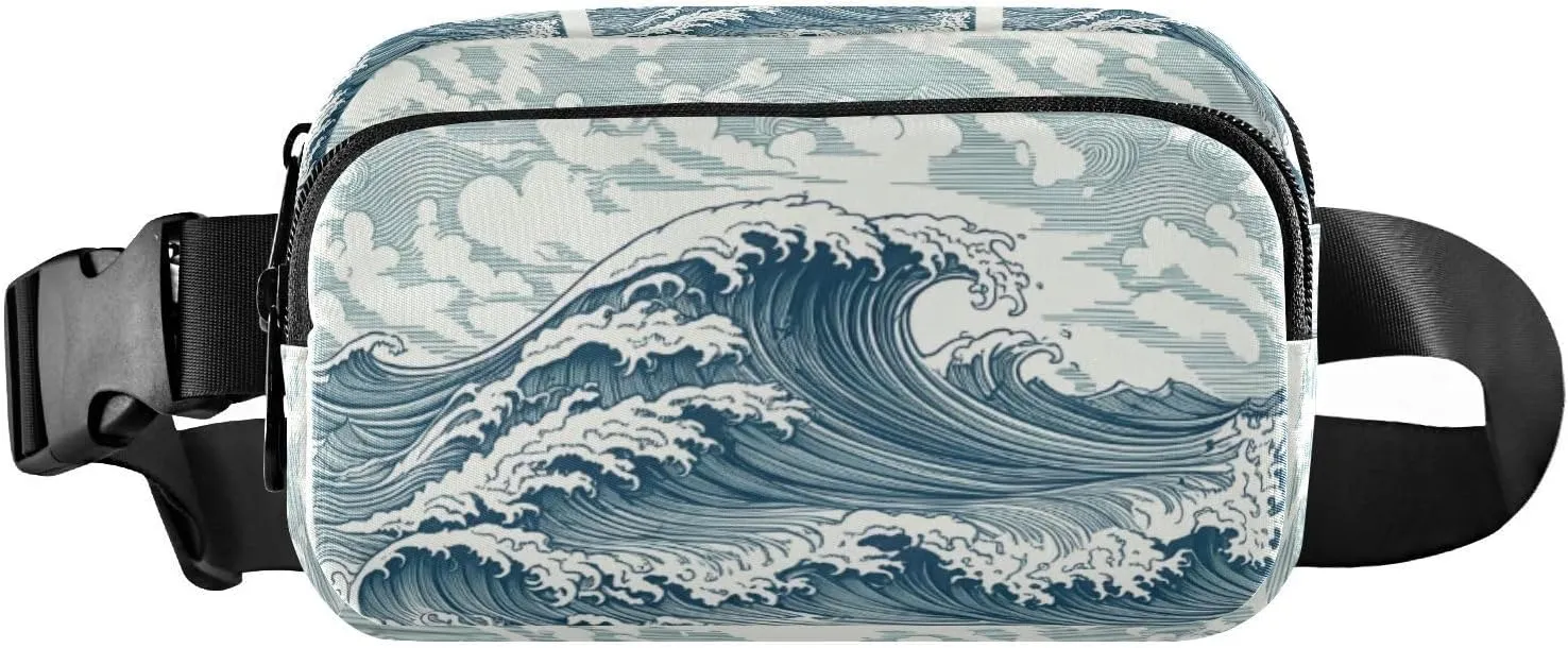 Ocean Wave Cloud Artwork Fanny Packs for Women Girls Crossbody Bags Everywhere Belt Bag with Adjustable Strap Fashion Waist Pack for Workout Travel Running