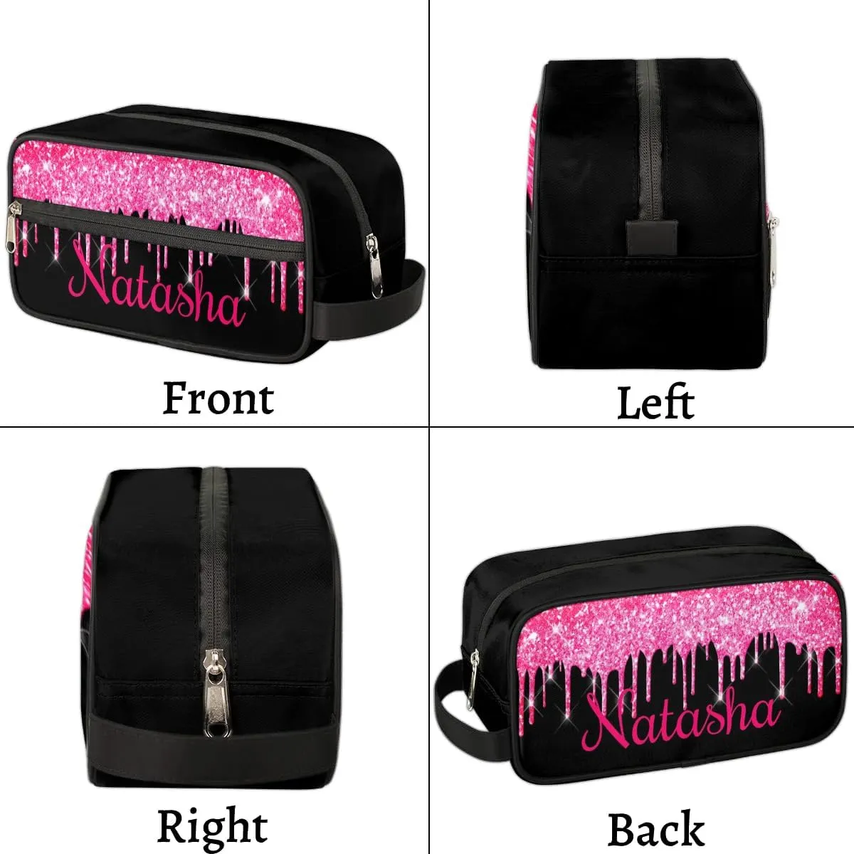 Personalized Gift Travel Makeup Bag for Women Girls, Cosmetic Bag Make Up Bag Organizer Toiletry Bag Christmas Birthday Mother's Day Gift Hot Pink Dripping