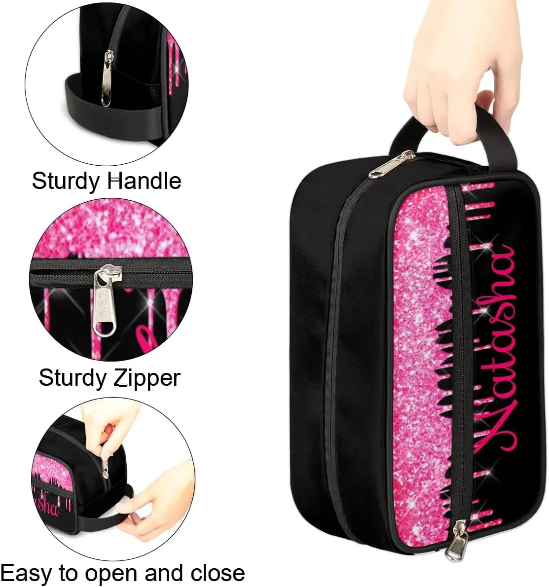 Personalized Gift Travel Makeup Bag for Women Girls, Cosmetic Bag Make Up Bag Organizer Toiletry Bag Christmas Birthday Mother's Day Gift Hot Pink Dripping