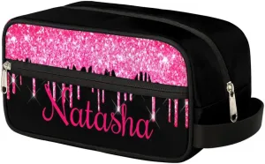 Personalized Gift Travel Makeup Bag for Women Girls, Cosmetic Bag Make Up Bag Organizer Toiletry Bag Christmas Birthday Mother's Day Gift Hot Pink Dripping