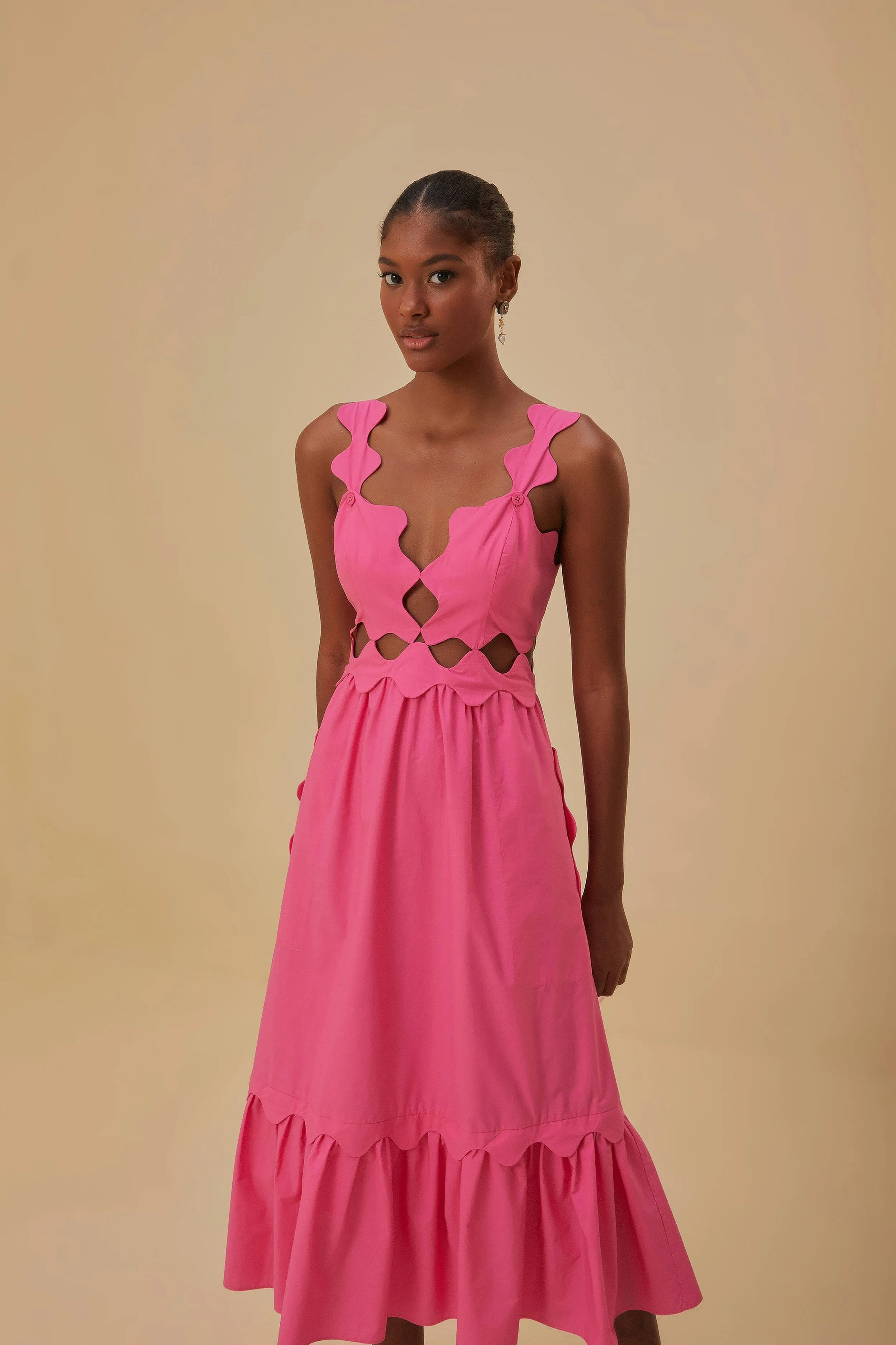 Pink Cut-Out Organic Cotton Midi Dress