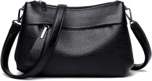 PORRASSO Elegant Crossbody Bag Women Shoulder Bag Handbag Ladies Satchel Messenger Bag for Dating Travel Daily Use Black