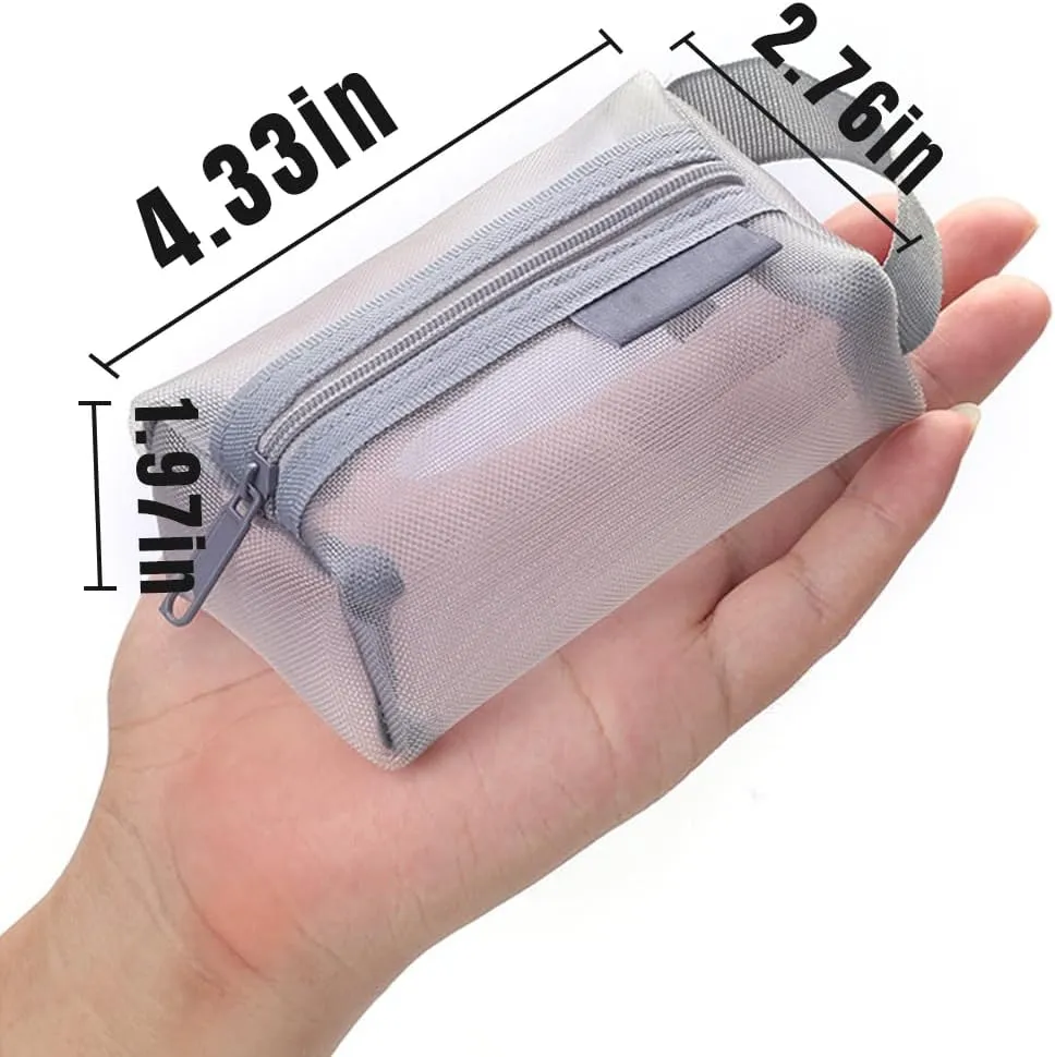 Portable Square Mesh Storage Bag, Mesh Makeup Bag with Zipper Cosmetic Bag, Small Square Coin Purse Portable Toiletry Bag (3Pcs Grey)