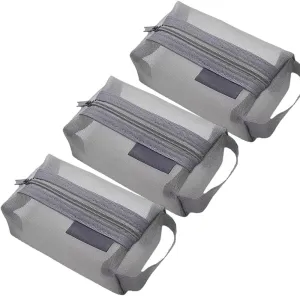 Portable Square Mesh Storage Bag, Mesh Makeup Bag with Zipper Cosmetic Bag, Small Square Coin Purse Portable Toiletry Bag (3Pcs Grey)