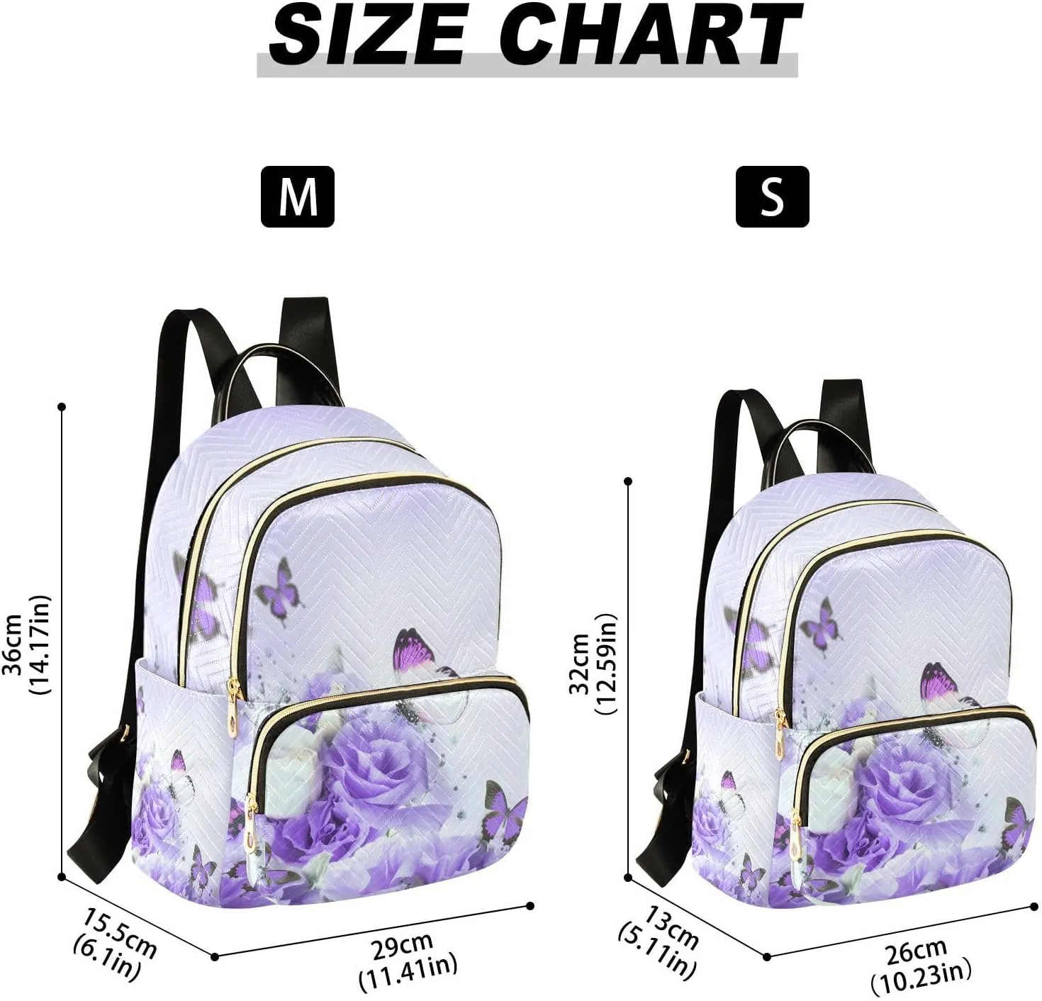 Purple Butterfly and Rose Flowers Women Travel Laptop Backpack Fashion Daypack Ladies Shoulder Bag for Casual Work