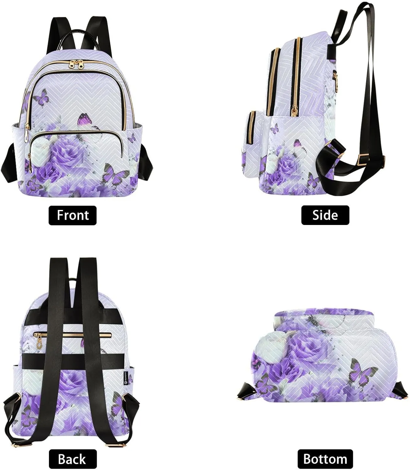 Purple Butterfly and Rose Flowers Women Travel Laptop Backpack Fashion Daypack Ladies Shoulder Bag for Casual Work