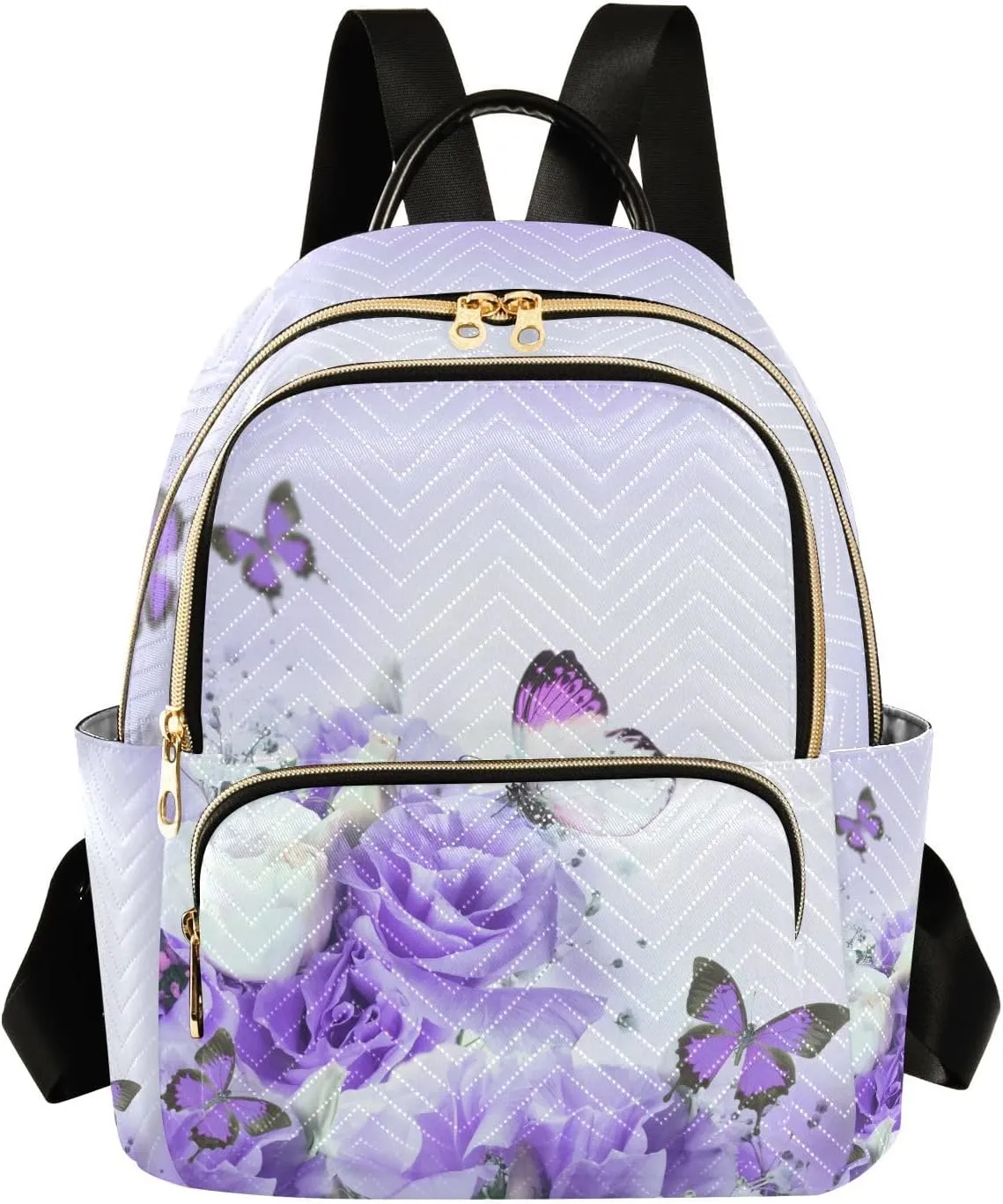 Purple Butterfly and Rose Flowers Women Travel Laptop Backpack Fashion Daypack Ladies Shoulder Bag for Casual Work