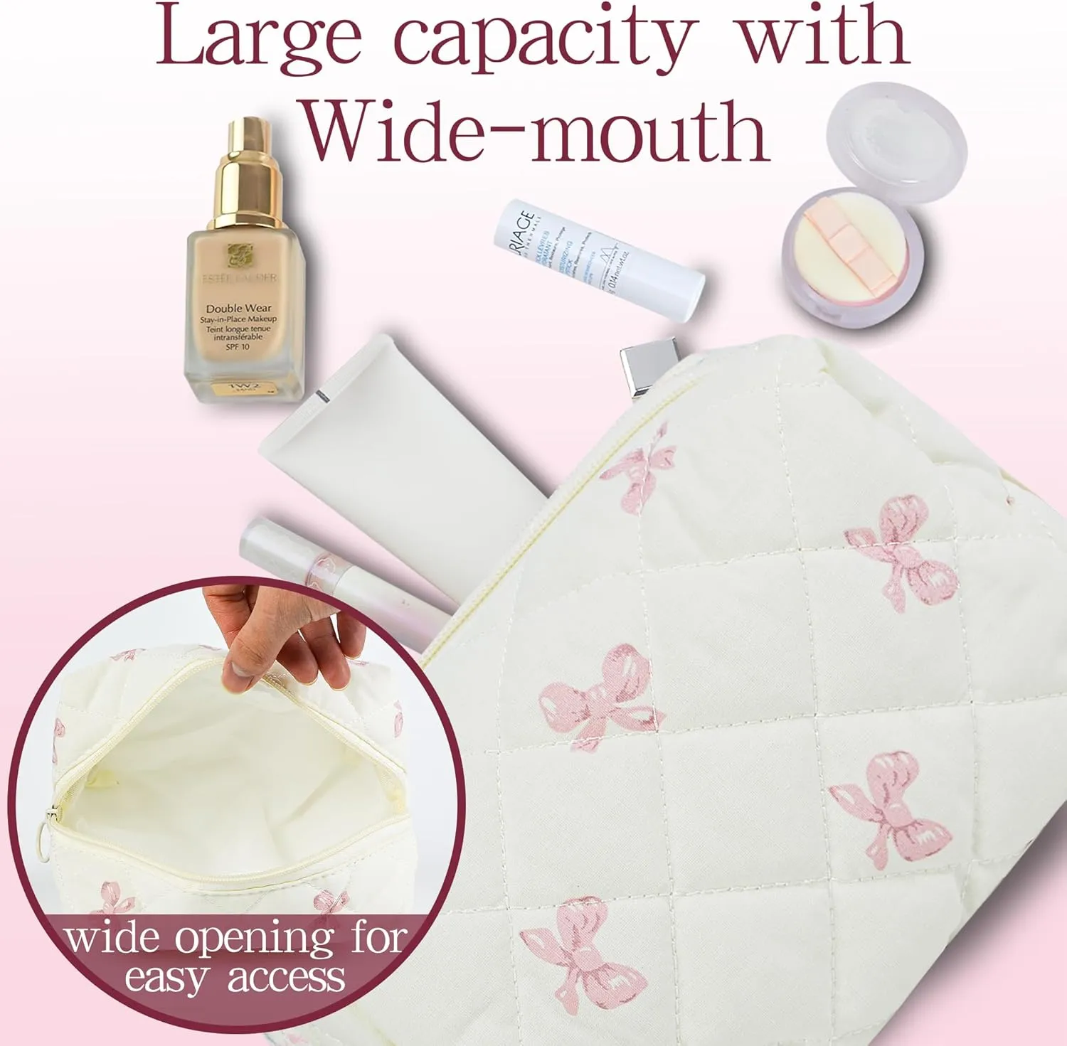 Quilted Makeup Pouch,Cotton Puffy Makeup Bag, Coquette Cosmetic Bag for Women and Girls, Aesthetic Organizer Bag, Cute Flower Travel Toiletry Bag