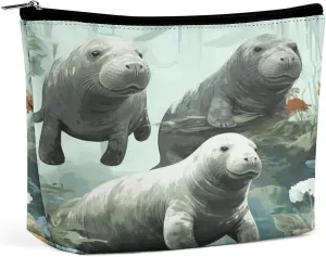 Rabbits Manatees Cosmetic Bags for Women Men Waterproof Travel Toiletry Bag Large Capacity Makeup Bags PU Leather Cute Makeup Pouch Protable Travel Bag for Toiletries