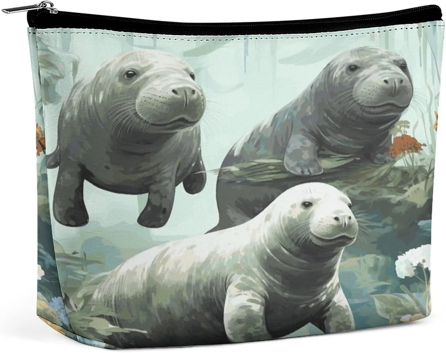 Rabbits Manatees Cosmetic Bags for Women Men Waterproof Travel Toiletry Bag Large Capacity Makeup Bags PU Leather Cute Makeup Pouch Protable Travel Bag for Toiletries