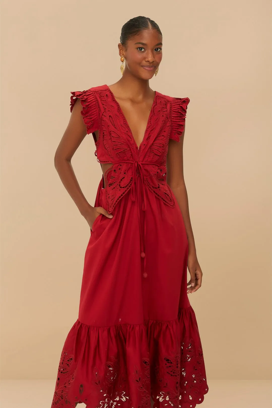 Red Butterfly Cut-Out Midi Dress