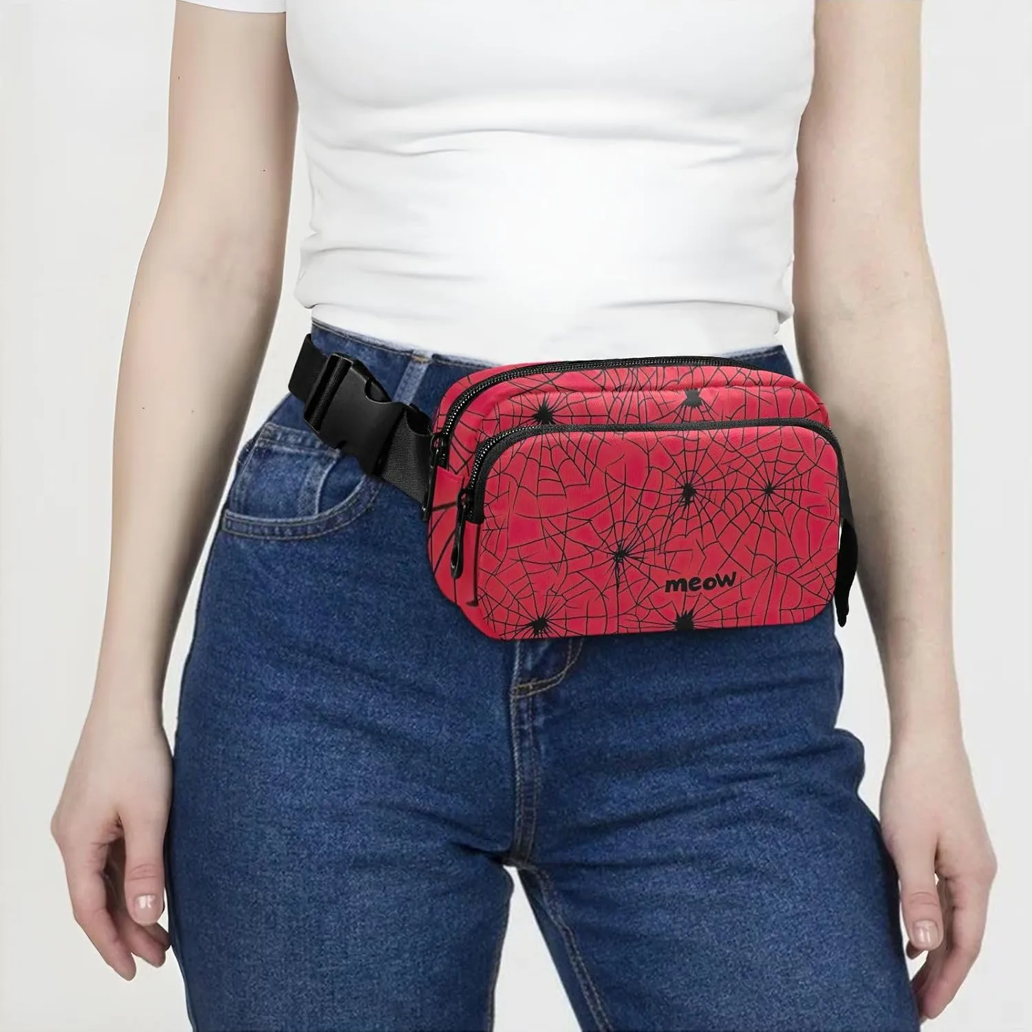 Red with Black Webs Belt Bags Everywhere Belt Bag with Adjustable Strap Waterproof Crossbody Bags for Women