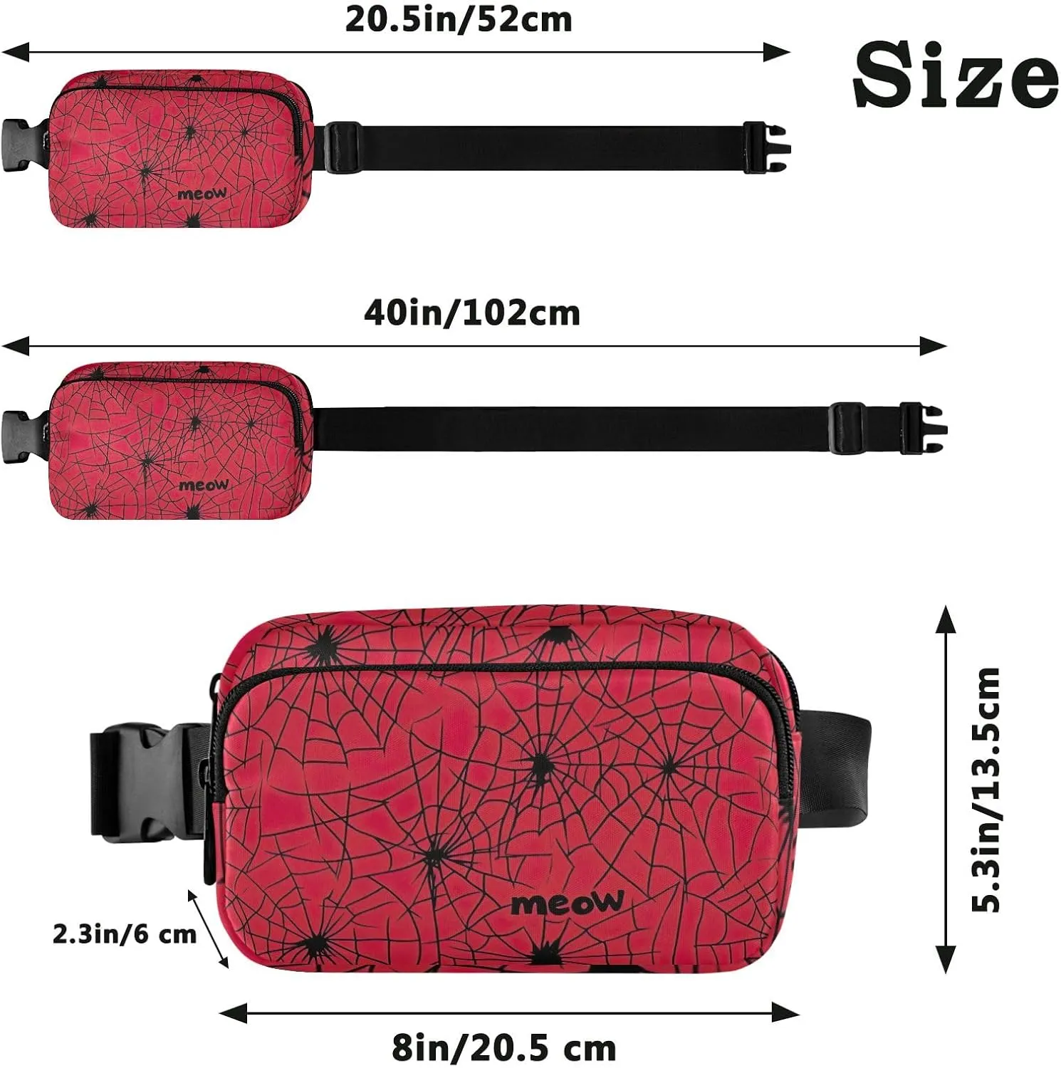 Red with Black Webs Belt Bags Everywhere Belt Bag with Adjustable Strap Waterproof Crossbody Bags for Women