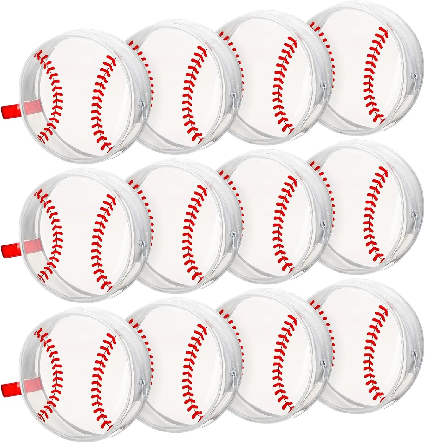 Reginary 12 Pcs Baseball Cosmetic Bag Gifts Accessories for Makeup Bags PVC Clear Cheer Base Ball Case Toiletry Zipper Pouch Waterproof Travel Handbag Purses Organizer for Baseball Team Gift