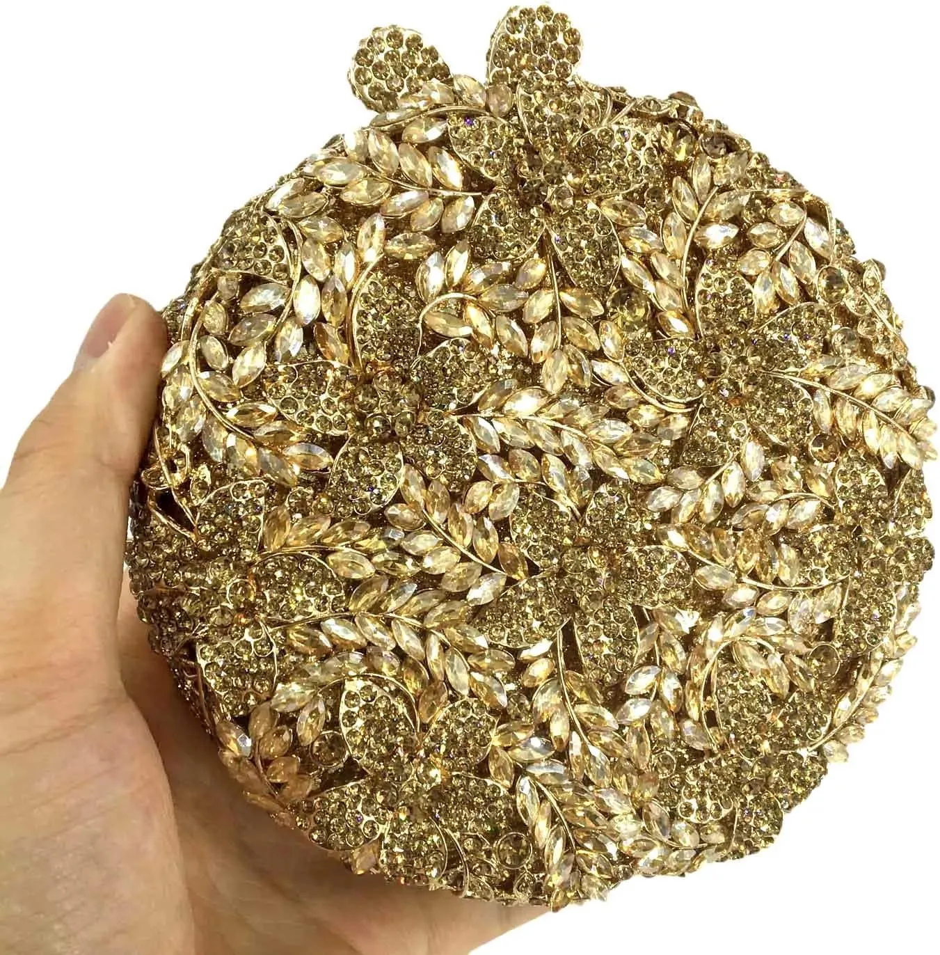 Rhinestone Evening Clutch for Women Flower Full Diamond Round Handbag Gorgeous Shining Shoulder Ball Banquet Bag