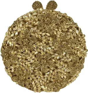 Rhinestone Evening Clutch for Women Flower Full Diamond Round Handbag Gorgeous Shining Shoulder Ball Banquet Bag