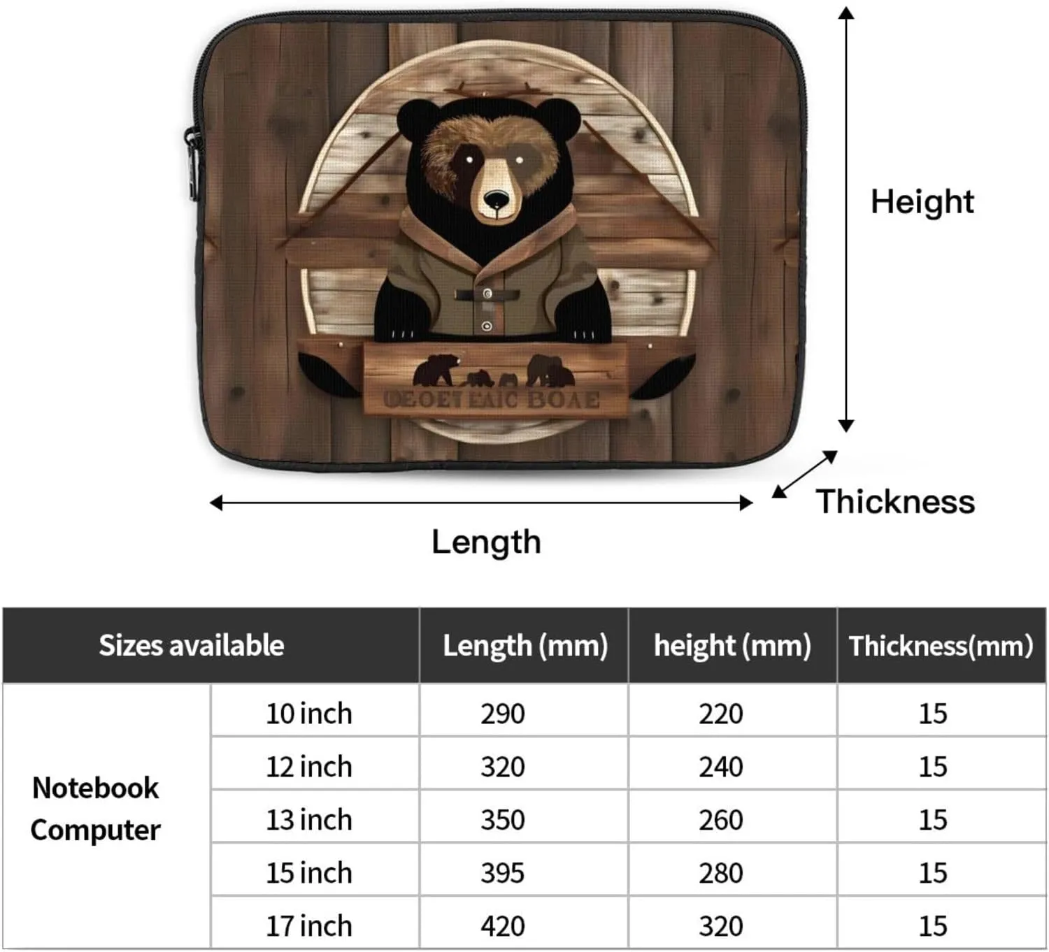 Rustic Bear Laptop Inner Bag Laptop Sleeve Case Briefcase Carrying Laptop Cover