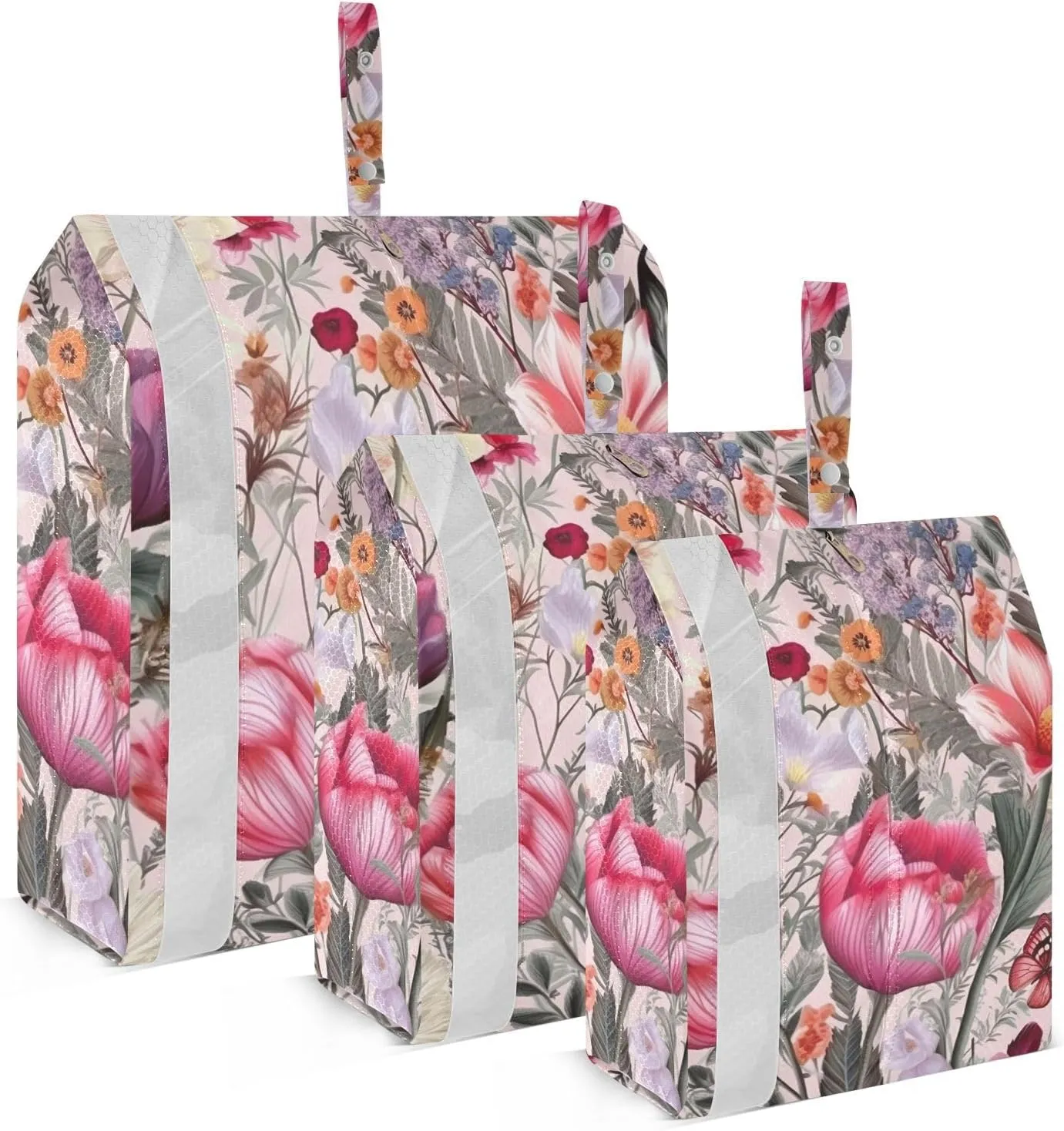 Rustic Floral Butterfly Packing Cubes Set of 3, Lightweight Travel Luggage Organizers Foldable Bags for Easy Packing and Organization