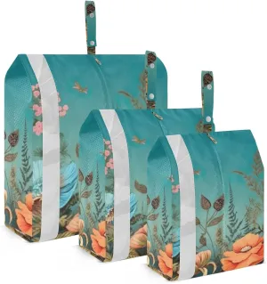 Rustic Flowers Packing Cubes Set of 3, Lightweight Travel Luggage Organizers Foldable Bags for Easy Packing and Organization