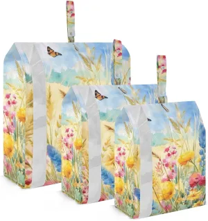 Rustic Flowers Packing Cubes Set of 3, Lightweight Travel Luggage Organizers Foldable Bags for Easy Packing and Organization