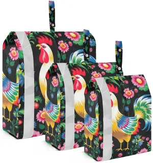 Rustic Roosters Flowers Packing Cubes Set of 3, Lightweight Travel Luggage Organizers Foldable Bags for Easy Packing and Organization