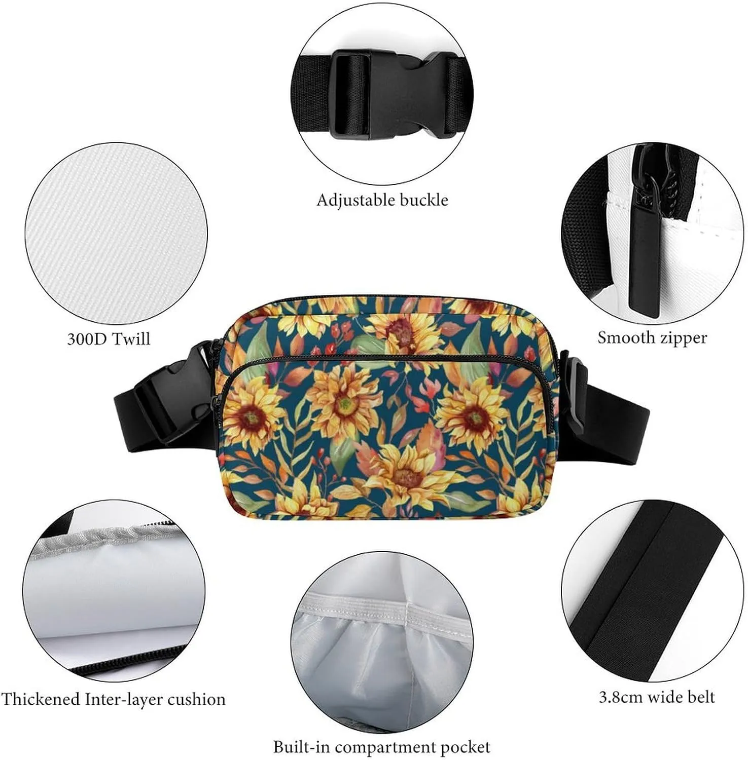 Rustic Sunflower Fanny Pack Belt Bag with Adjustable Strap Waist Packs Small Pouch Crossbody Bags for Hiking Running Cycling Traveling