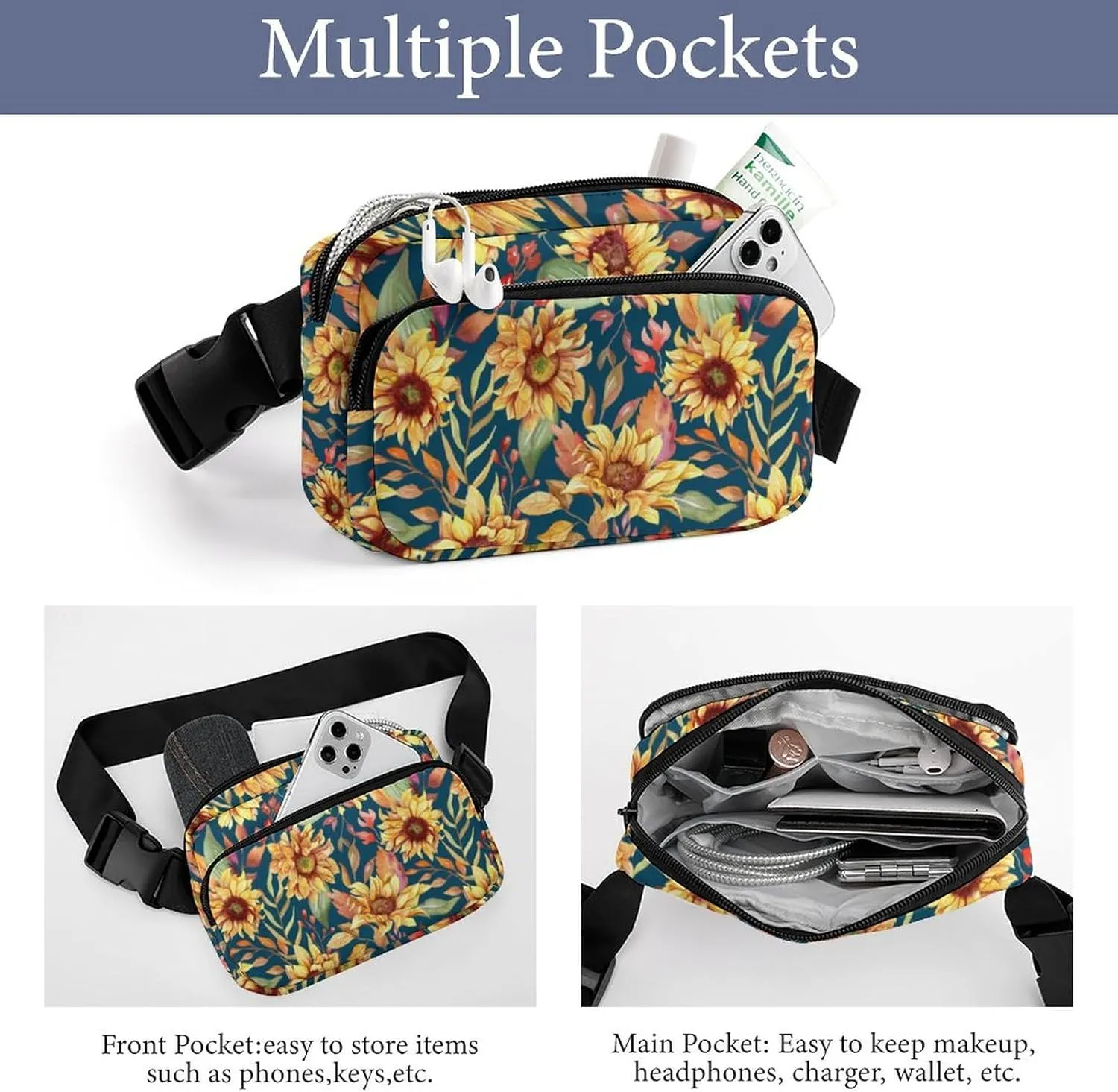 Rustic Sunflower Fanny Pack Belt Bag with Adjustable Strap Waist Packs Small Pouch Crossbody Bags for Hiking Running Cycling Traveling