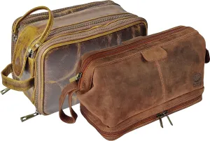 RUSTIC TOWN Genuine Leather Toiletry Bag Packing Organizer Combo - The Best Masculine Travel Gift For Men Women