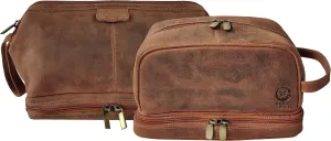 RUSTIC TOWN Genuine Leather Toiletry Bag Packing Organizer Combo - The Best Masculine Travel Gift For Men Women