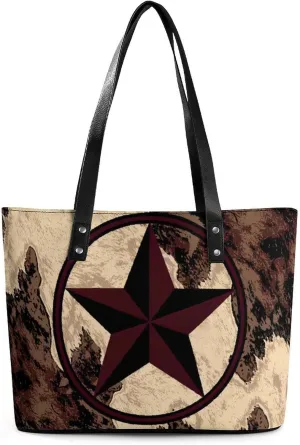Rustic Western Country Texas Star Cowboy Cowgirl Women Tote Bags Top Handle Satchel Handbags Faux Leather Tassel Shoulder Purse