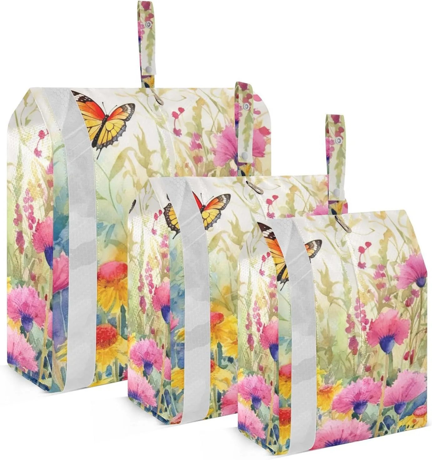 Rustic Wildflowers Butterfly Packing Cubes Set of 3, Lightweight Travel Luggage Organizers Foldable Bags for Easy Packing and Organization