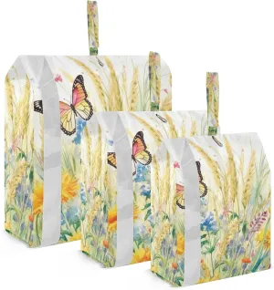 Rustic Wildflowers Butterfly Packing Cubes Set of 3, Lightweight Travel Luggage Organizers Foldable Bags for Easy Packing and Organization