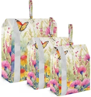 Rustic Wildflowers Butterfly Packing Cubes Set of 3, Lightweight Travel Luggage Organizers Foldable Bags for Easy Packing and Organization