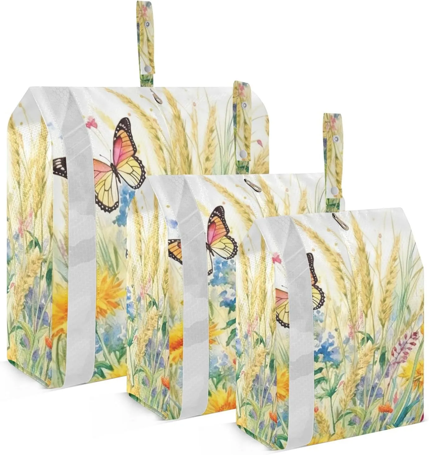 Rustic Wildflowers Butterfly Packing Cubes Set of 3, Lightweight Travel Luggage Organizers Foldable Bags for Easy Packing and Organization