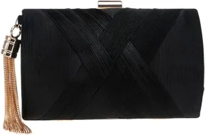 Satin Women Evening Bags Party Clutch Bags Tassel Golden Metal Shoulder Bag Chain Handbags