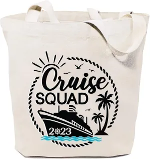 SAUIVD Cruise Squad Ship Graphic Canvas Tote Bag Eco Friendly Shoulder Casual Shopping Bag Funny Cruise Handbag