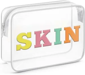 Sazuwu Skin Makeup Bag Transparent Travel Organizer Bag Clear Travel Organizer Bags for Toiletries Pvc Makeup Bags with Zipper Toiletry Bags for Traveling Women Letter Zipper Pouch