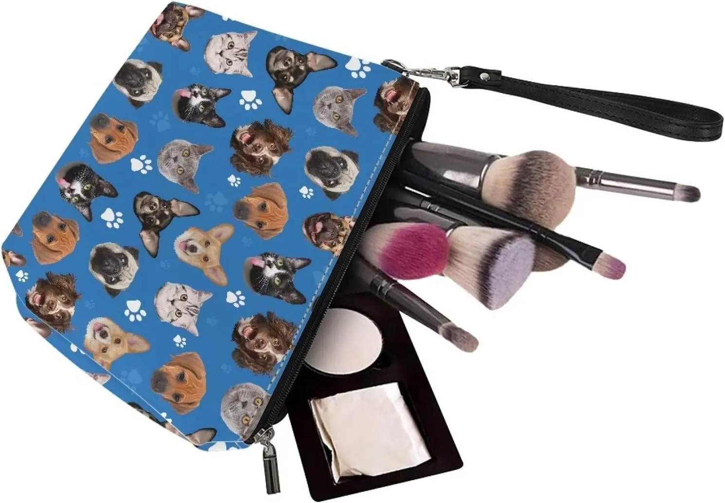SEANATIVE Cute Animal Puppy Print Makeup Bag for Women Girls Zipper Cosmetic Pouch Multifunctional Makeup Brushes Storage Bag