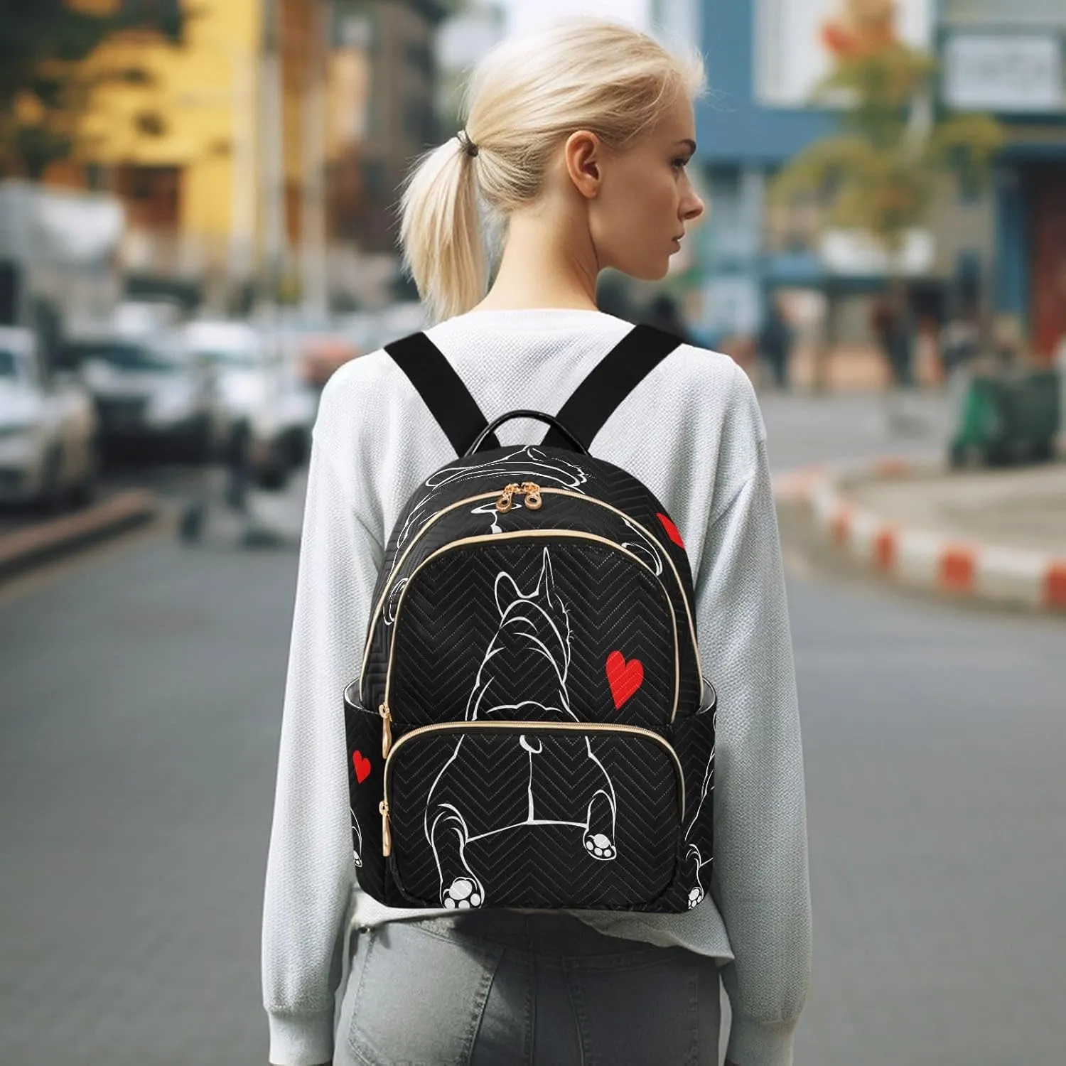 senya Fashion Backpack Mini Backpack Purse Casual Daily Backpack Heart Bulldog for Travel for College Work