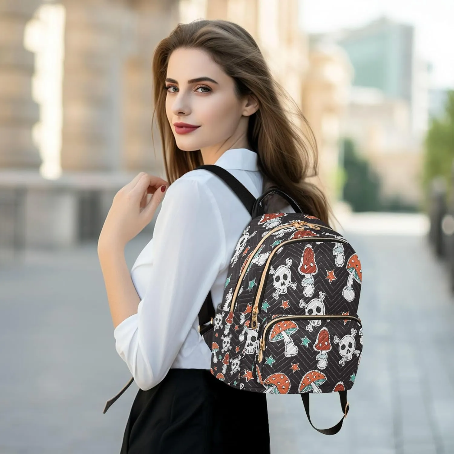 senya Fashion Backpack Mini Backpack Purse Casual Daily Backpack Mushroom Skull for Travel for College Work