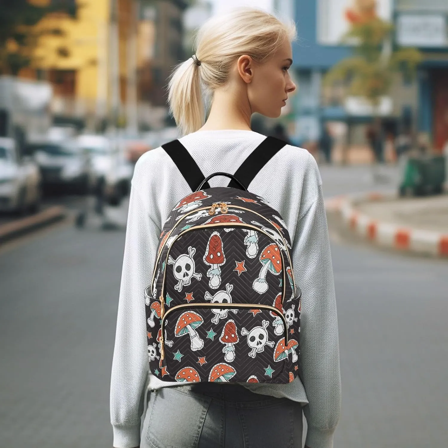 senya Fashion Backpack Mini Backpack Purse Casual Daily Backpack Mushroom Skull for Travel for College Work