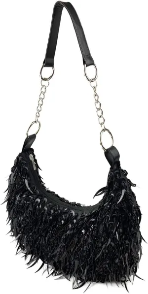 Sequin Bead Crescent Evening Bag for Women Shinny Clutch Purse Gorgeous Bar Disco Shoulder Bag Cocktail Prom Handbag