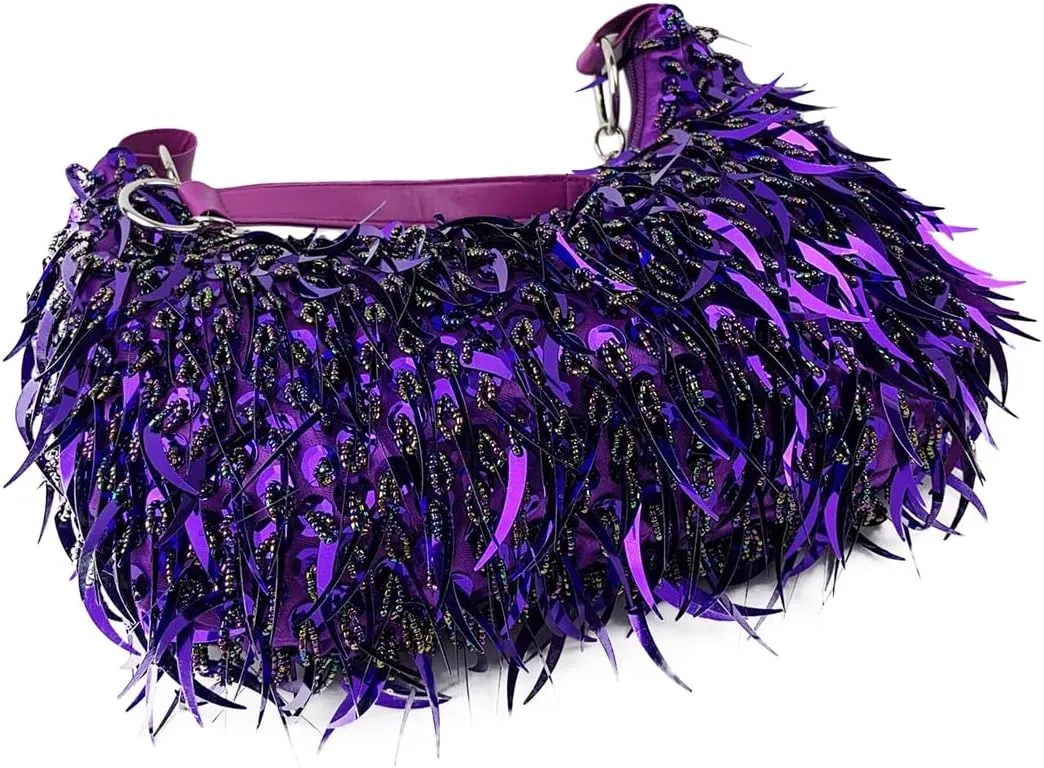 Sequin Bead Crescent Evening Bag for Women Shinny Clutch Purse Gorgeous Bar Disco Shoulder Bag Cocktail Prom Handbag