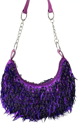 Sequin Bead Crescent Evening Bag for Women Shinny Clutch Purse Gorgeous Bar Disco Shoulder Bag Cocktail Prom Handbag