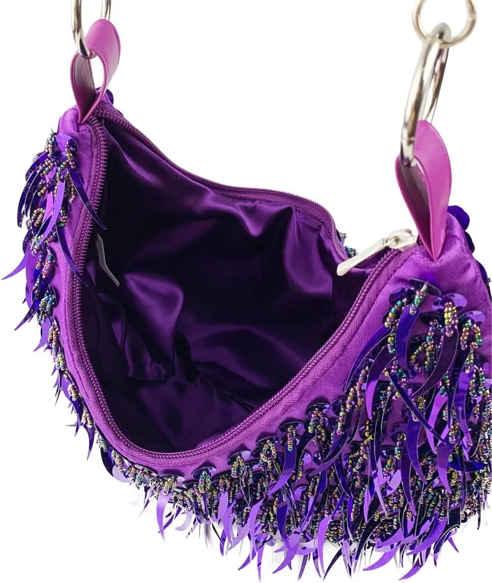 Sequin Bead Crescent Evening Bag for Women Shinny Clutch Purse Gorgeous Bar Disco Shoulder Bag Cocktail Prom Handbag