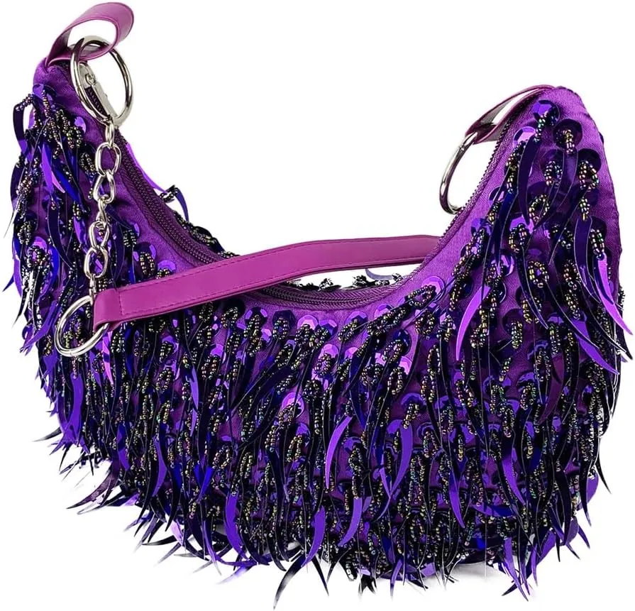 Sequin Bead Crescent Evening Bag for Women Shinny Clutch Purse Gorgeous Bar Disco Shoulder Bag Cocktail Prom Handbag